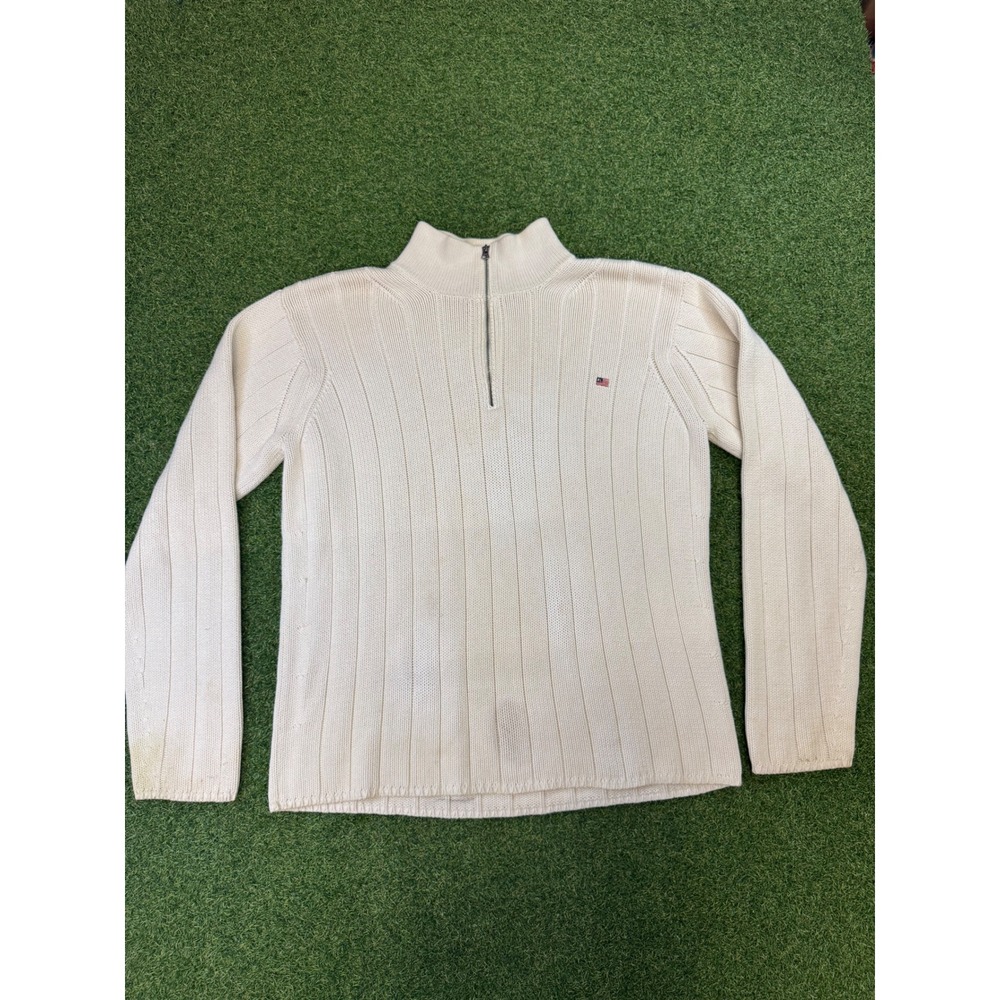 Vintage Polo Jeans Co Ralph Lauren Sweater Mens XL Cream Ribbed‎ Quarter Zip